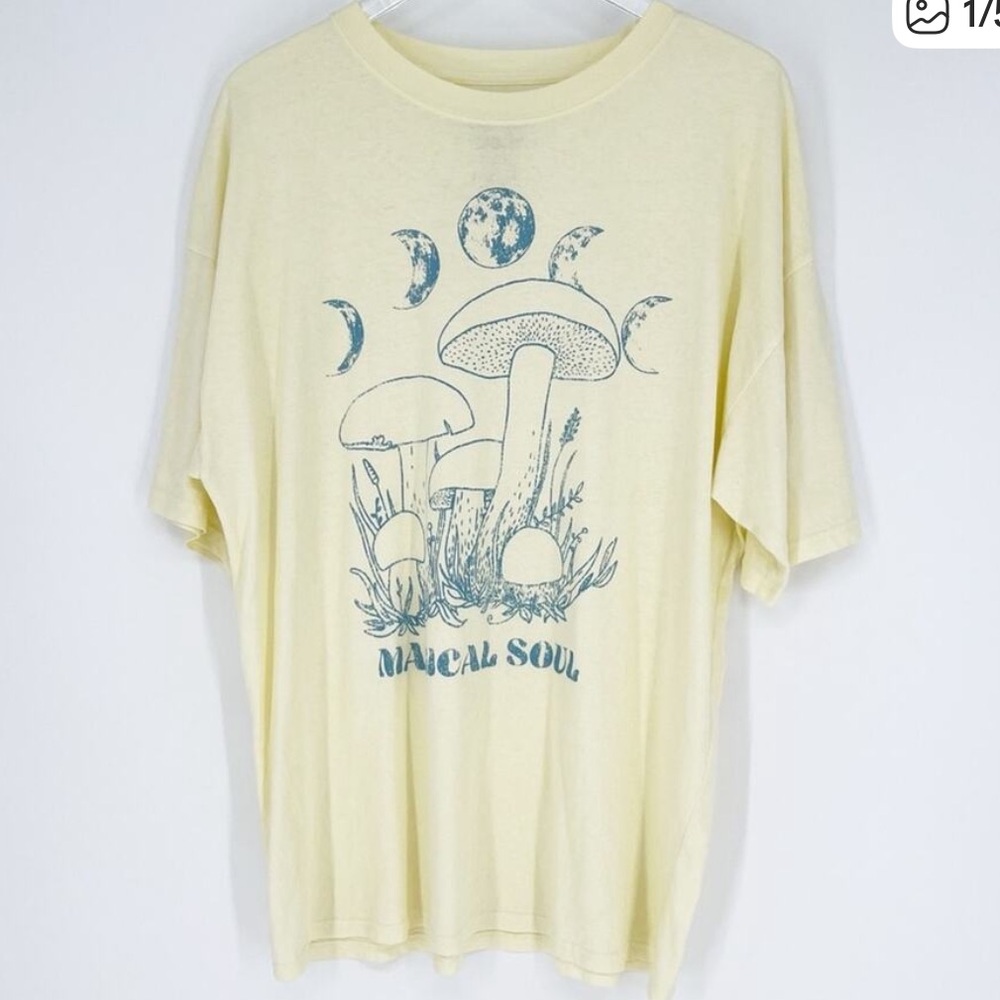 Golden Hour Magical Soul Mushroom Moon Short Sleeve T-Shirt OS Yellow